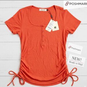 LAST ONE! Tangerine orange soft button round scoop collar size…